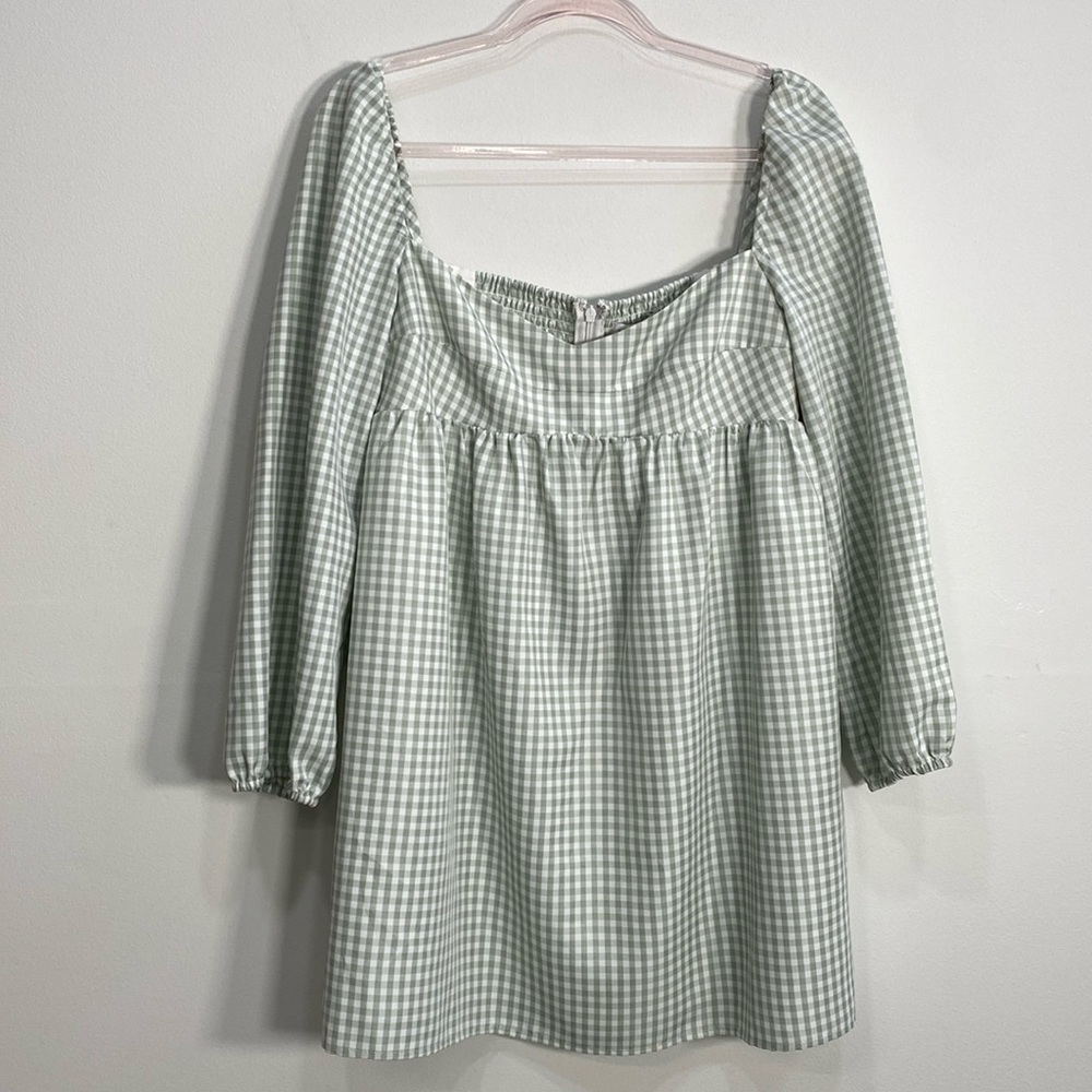 Gianni Bini Gingham Dress Women's 10 babydoll Green - Picture 2 of 12
